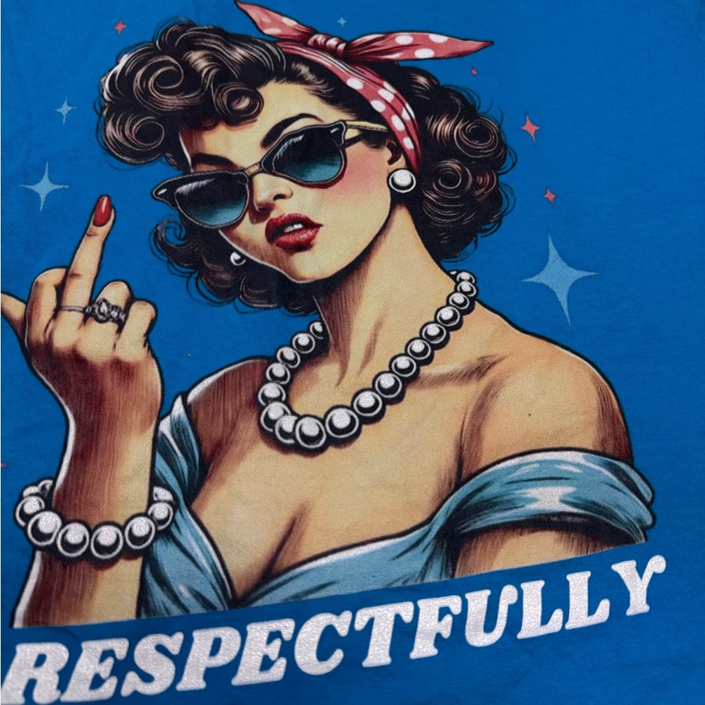 Port and Company Blue Graphic Tee with Retro Pin-Up - Picture 10 of 10